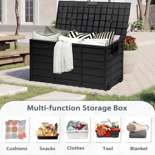 Miniatura 3 de SUNCROWN Caja de almacenamiento para cubierta de 75 galones, contenedor de almacenamiento al aire libre de resina con asas para patio, jardín, Negro