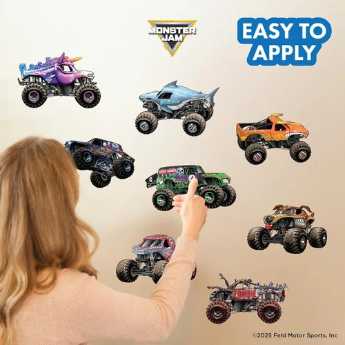 Miniatura 3 de Paquete de calcomanías de pared de Monster Jam Trucks - Grave Digger Son-Uva Digger El Toro Loco Megalodon Zombie ThunderROARus Sparkle Smash