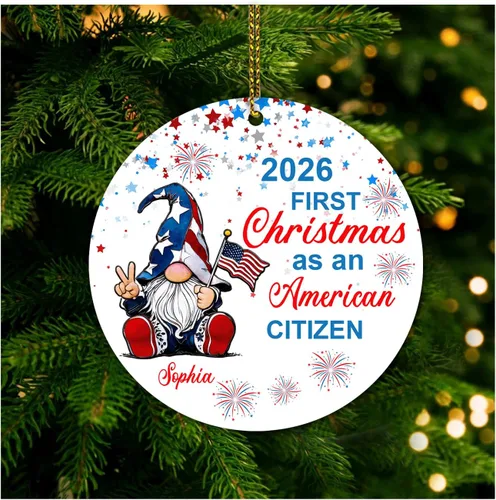 HYTURTLE Adorno de Navidad personalizado para decoración de árbol, regalo para mujeres y hombres, ciudadanía estadounidense patriótica