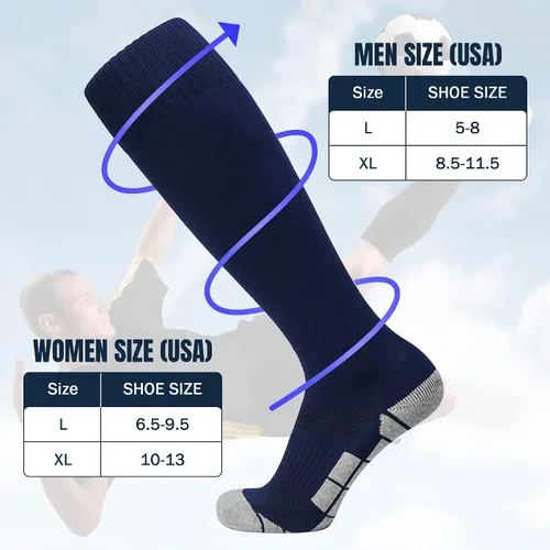 Miniatura 6 de Zando Paquete de 13 calcetines de fútbol hasta la rodilla para mujeres y hombres, calcetines de béisbol y sóftbol para jóvenes y adultos, calcetines