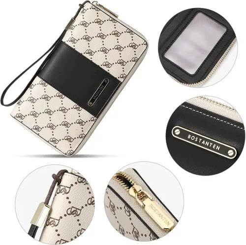 Miniatura 6 de BOSTANTEN - Carteras de cuero para mujer, bloqueo de identificación por radio frecuencia (RFID), cierre de cremallera alrededor, tarjetero, cartera