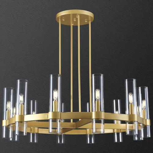 Candelabro de 12 Luces de Latón Redondo 36" Candelabros de Rueda de Vagón de 91 cm para Fijo de Iluminación de Comedor Tubo de Vidrio Transparente