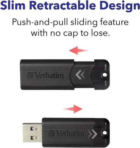 Miniatura 2 de Verbatim 128GB Pinstripe USB 3.2 Gen 1 Unidad Flash Retractable - Negra
