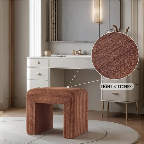 Miniatura 4 de Get Set Style Silla Taburete de Tocador, Otomán Moderno de Boucle Reposapiés con Patas de Madera Banco de Sofá Reposapiés Asiento Adicional