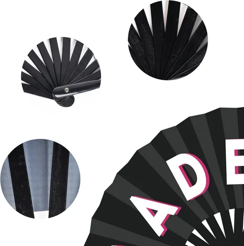 Miniatura 5 de Paquete de 3 ventiladores de mano grandes de bambú plegables para rave, ventilador chino de mano, ventilador icónico para desfile de festivales