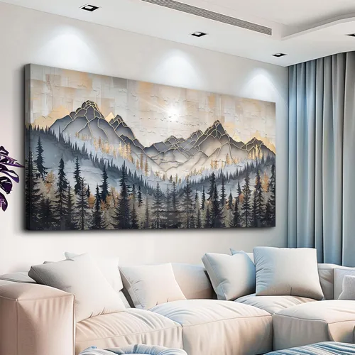 Miniatura 13 de PHAOHUAXM Lienzo decorativo de pared para sala de estar, decoración de pared grande para dormitorio, árbol rojo, tinta, paisaje de montaña, pintura