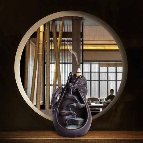 Miniatura 2 de Juego de quemador de incienso de cerámica con 45 conos, estatua de dragón de agua que gotea, decoración de aromaterapia para yoga, meditación, spa