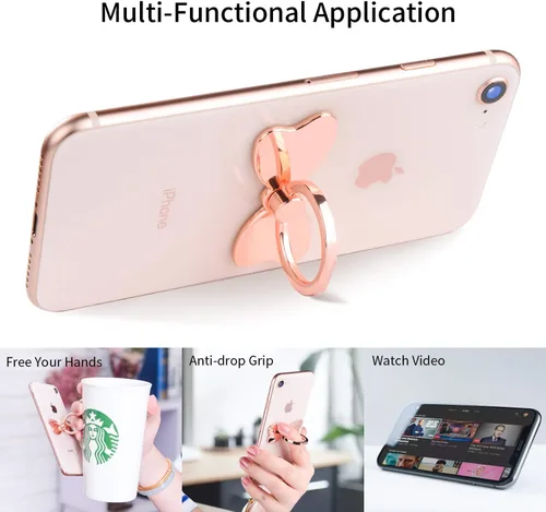 Miniatura 4 de PZOZ Anillo de Soporte para Dedo de Metal para Teléfono Celular, Soporte de Espalda Plegable con Asa de Mano, Gancho para Coche, Pata de Soporte Oro