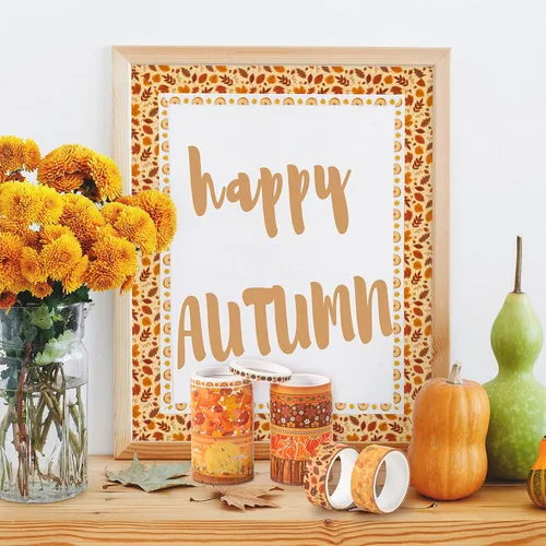 Miniatura 4 de Whaline 12 rollos de cinta washi de otoño de Acción de Gracias, calabaza de otoño, hojas de arce, cinta adhesiva de 3 tamaños, patrón de cosecha