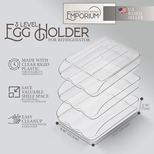Miniatura 2 de Creekview Home Emporium Recipiente para huevos para refrigerador, cajón de plástico transparente apilable de 3 niveles, 4 docenas de capacidad