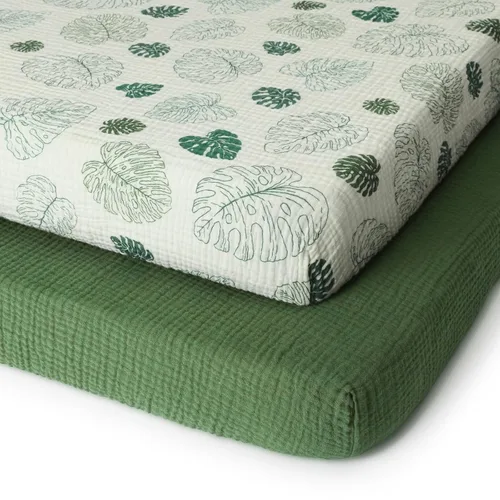Blissful Diary Sábanas de muselina para mini cuna, sábanas ajustadas para colchón Pack N Play, algodón suave para niños y niñas, paquete de 2