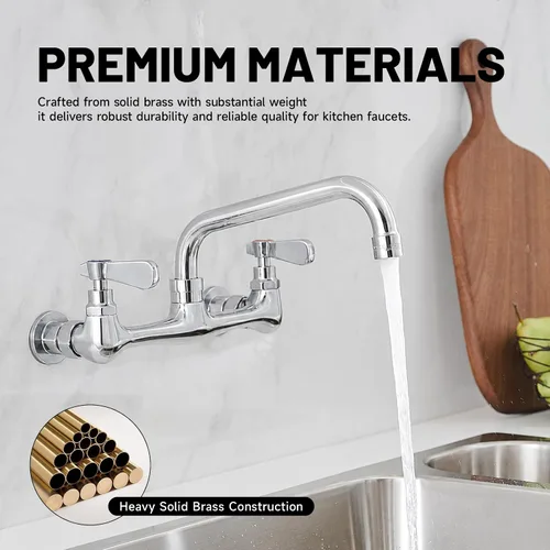 Miniatura 5 de modelo 4353 - Grifo de montaje en pared, grifo de cocina con boquilla giratoria de 8 pulgadas, cuello de cisne de 8 pulgadas, centro de 2 asas