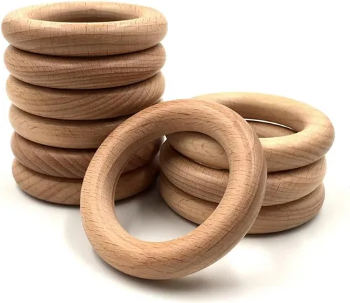 Anillos de madera, 10 unidades sin terminar de 2.8 in de madera de haya natural maciza, círculos sin pintura para manualidades, conectores para