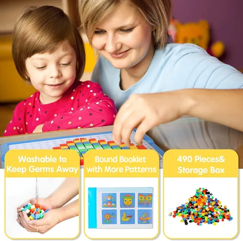 Miniatura 5 de ZOZOPLAY Rompecabezas de mosaico para niños, 490 bloques de construcción, kit educativo con 6 dibujos de montaje, juguetes STEM para niños de más