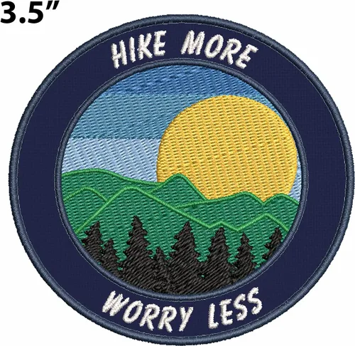 Miniatura 2 de Hike More Worry Less Sun Mountains Forest Trees Bordado Parche de detalle premium para planchar o coser, para amantes de la naturaleza, decoración