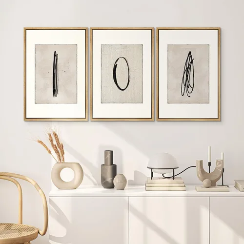 Miniatura 458 de SIGNWIN Lienzo enmarcado para pared, arte con pinceladas de flujo neutro en tonos beige abstractos, ilustraciones, arte moderno, decorativo
