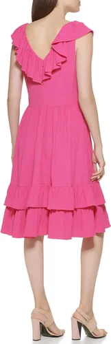 Miniatura 3 de Calvin Klein Vestido sin mangas con volantes plisados laterales para mujer
