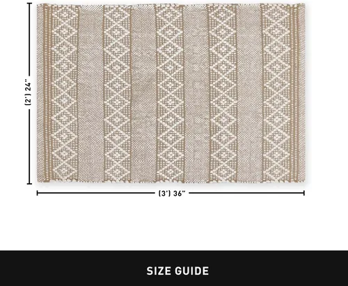 Miniatura 2 de Chardin home Alfombra bohemia beige y blanca de 2 x 3 pies Alfombra de granja tejida a mano Ideal para cocina, entrada, baño, meditación