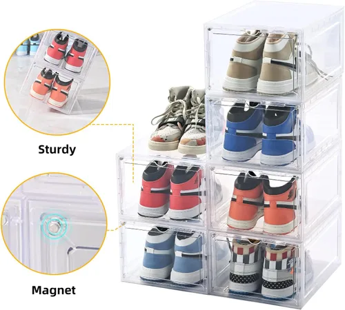 Miniatura 4 de Caja de almacenamiento para zapatos KEFA XL, paquete de 6 cajas de zapatos de plástico transparente apilables, organizador de cajas de zapatos