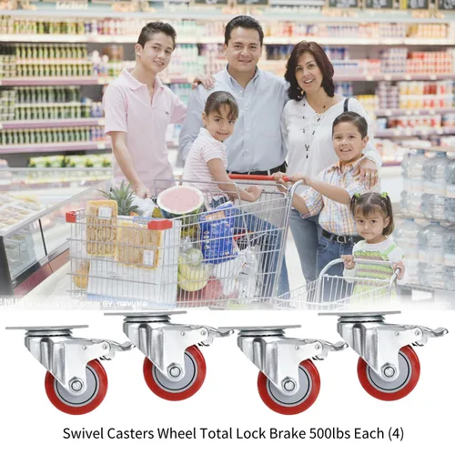 Miniatura 2 de Ruedas de 3 pulgadas que cargan 2000 libras con freno, juego de 4, incluye tornillos y llaves, ruedas giratorias de 360° para muebles, remolques
