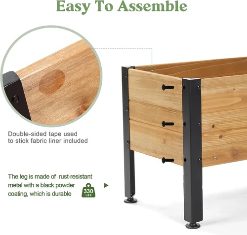 Miniatura 6 de OIPRTGFJ Maceta rectangular de madera para jardín, cama de jardín elevada para exteriores, macetas para plantas al aire libre, 37 x 13 x 15