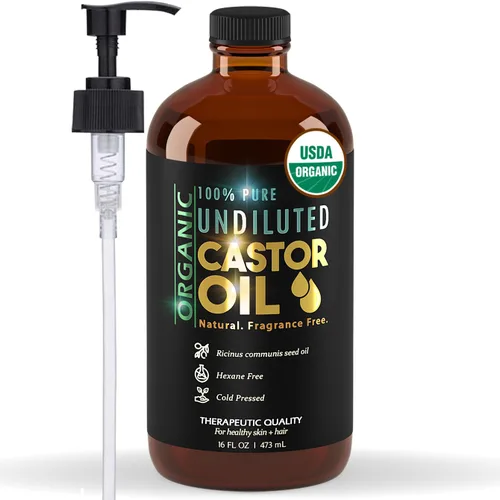 Aceite de Ricino Orgánico BALM OF GILEAD para Hidratación de la Piel - Terapéutico Prensado en Frío, Certificado USDA 100% Puro, Botella de Vidrio -