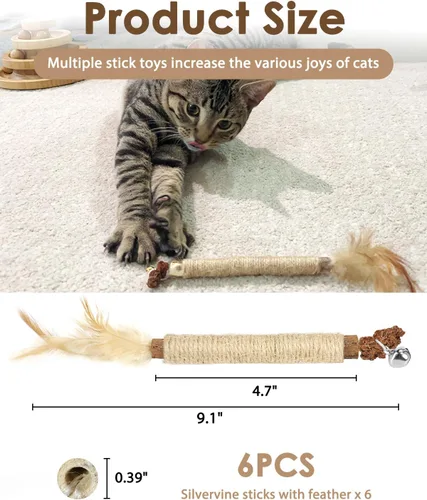 Miniatura 7 de Tocirelo Juguetes Masticables para Gatitos para la Dentición - Paquete de 6 Palitos Naturales de Silvervine para Gatos, Juguete de Plumas de Gato