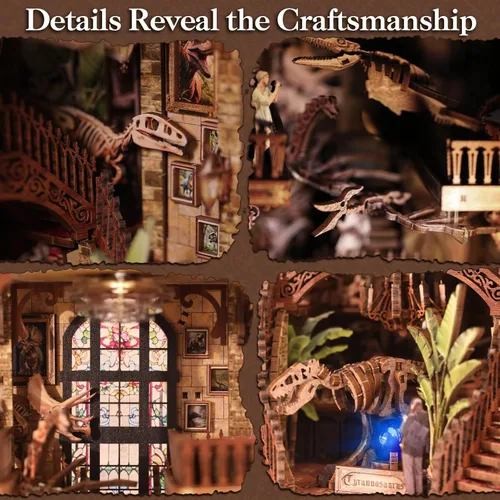 Miniatura 3 de [2025 Nuevo] Kit de Rincón del Libro Museo de Dinosaurios con Cubierta Antipolvo y Luz LED, Kit de Manualidades de Casa en Miniatura, Juguetes