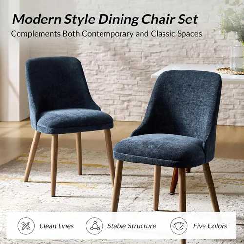 Miniatura 6 de HULALA HOME Juego de 2 sillas de comedor tapizadas de tela azul marino con patas de madera maciza, respaldo acolchado, sillas decorativas modernas