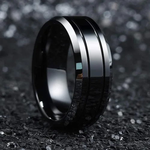 Miniatura 47 de King Will Anillo de boda de carburo de tungsteno para hombre con diseño de ranura, 6/7/0.315 in de ancho, acabado cepillado/pulido para hombre