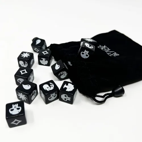 Miniatura 5 de Citadel Black MTG - Juego de 16 dados de maná premium, con bolsa de terciopelo con cordón, Magic: The Gathering