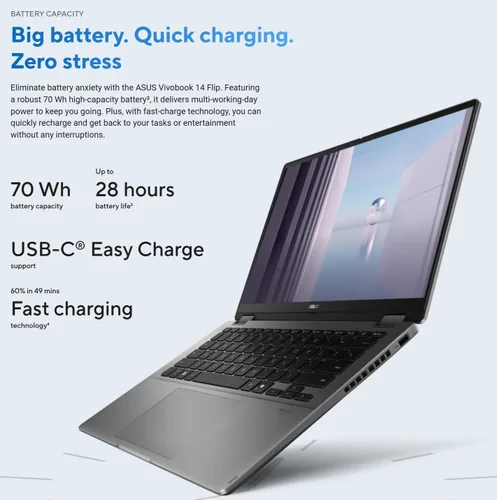 Miniatura 4 de ASUS Vivobook Flip OLED Touch Copilot+ de 14 pulgadas, Intel EVO Core Ultra 7 256V, Wi-Fi 7, bisagra de 360°, Thunderbolt4, Win 11, con mouse