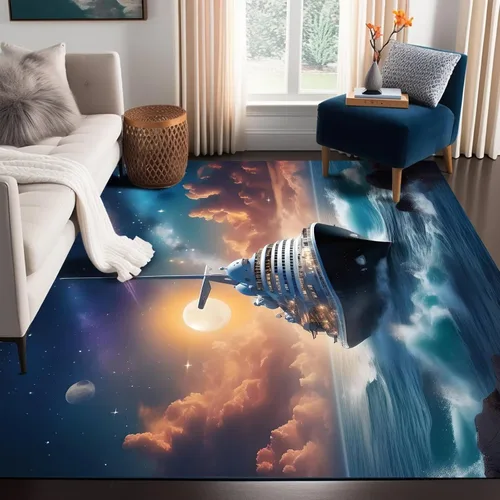 Miniatura 3 de Alfombra de galaxia de 2 x 3 pies, alfombra espacial para niños y niñas, dormitorio, sala de estar, océano, transbordador, barco, alfombra de noche