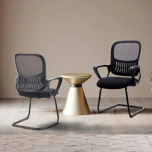 DUMOS Juego de 2 sillas de escritorio de oficina con base de trineo, sillas ergonómicas de malla ejecutiva para computadora con soporte lumbar para