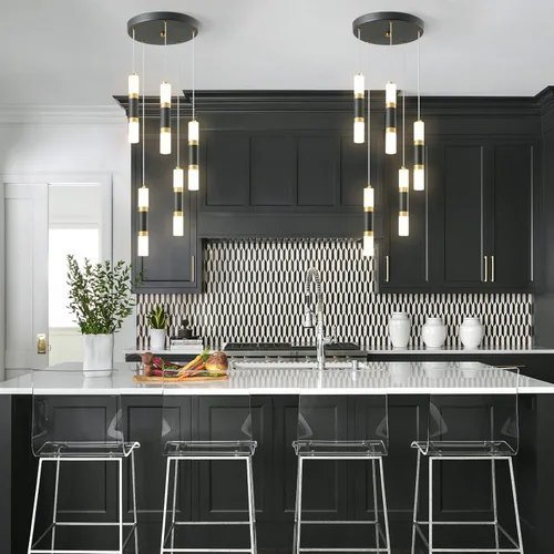 Miniatura 2 de Lámpara colgante moderna de 5 luces para isla de cocina, lámpara colgante regulable LED, luces colgantes mini negras para comedor y cocina