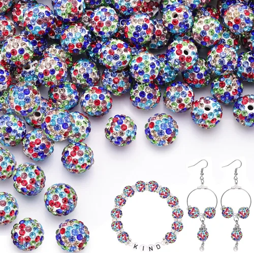 Miniatura 16 de 100 cuentas de diamantes de imitación de 0.394 pulgadas para la fabricación de joyas, 10 cuentas redondas brillantes de discoteca de Shamballa