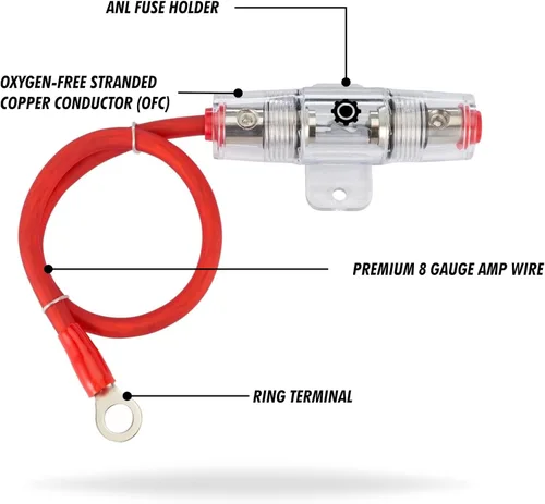 Miniatura 5 de InstallGear Cable de alimentación de calibre 8 (1 pie) con portafusibles de 100 amperios AGU - 99.9% cobre libre de oxígeno