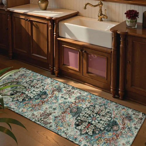 Miniatura 8 de Lahome Alfombra de corredor floral bohemio de 2'8" x 8', alfombra lavable para pasillo, alfombras antideslizantes para cocina, alfombra suave turca