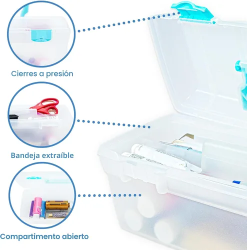 Miniatura 7 de ArtBin 6937AG Essentials contenedor con bandeja extraíble, organizador portátil de arte y manualidades con asa y bandeja, transparente/aguamarina