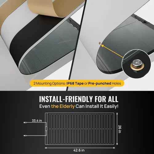 Miniatura 4 de BougeRV Yuma - Panel solar flexible de película fina CIGS de 100 W, el panel solar antisombreado más flexible con cinta para una fácil instalación