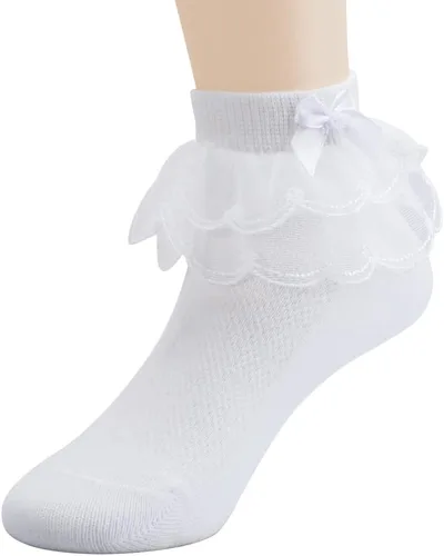 Miniatura 6 de Looching Calcetines de encaje con volantes para niñas pequeñas, de algodón, con volantes, con lazo, paquete de 5