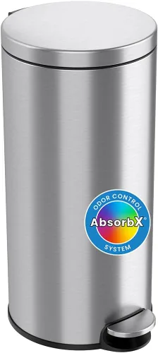 Miniatura 11 de iTouchless Cubo de basura con sensor sin contacto de 8 galones con sistema de filtro de olor, cubo de basura redondo de acero inoxidable de 30 Plata