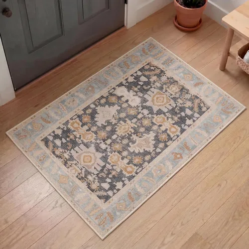 Miniatura 15 de Kuden Alfombra pequeña de 2 x 3, lavable a máquina, parte trasera antideslizante, estilo vintage, suave, pelo bajo, alfombras de área para entrada