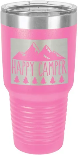 Miniatura 19 de Taza de viaje de acero con recubrimiento de polvo grabado con láser, con grabado de 30 oz de HAPPY CAMPER 3 grabado en polvo, sin BPA, para mantener