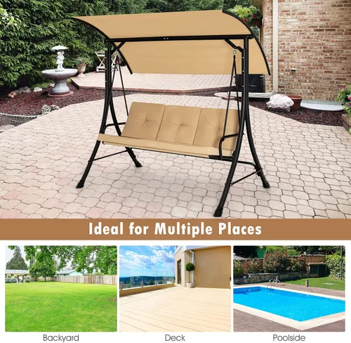 Miniatura 9 de Tangkula Columpio de porche para 2 personas, columpio al aire libre con cojines extraíbles, estructura de metal sólido, columpio de patio con toldo