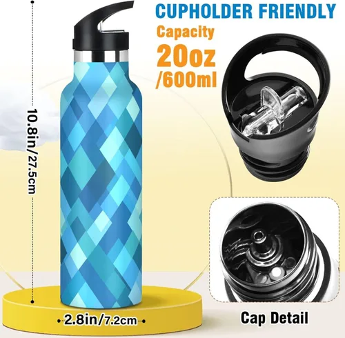 Miniatura 2 de Diamond Teal Royal Blue Double-Wall Insulation Reusable Water Bottle Insulated with Straw Lid BPA-Free Leak Proof for Sport Gym Outdoor Travel School