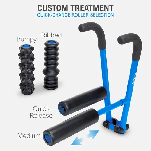 Miniatura 7 de DoubleUP Kit de terapia de rodillos - Masajeador muscular con control de presión de acción de palanca y rodillos de cambio rápido Azul