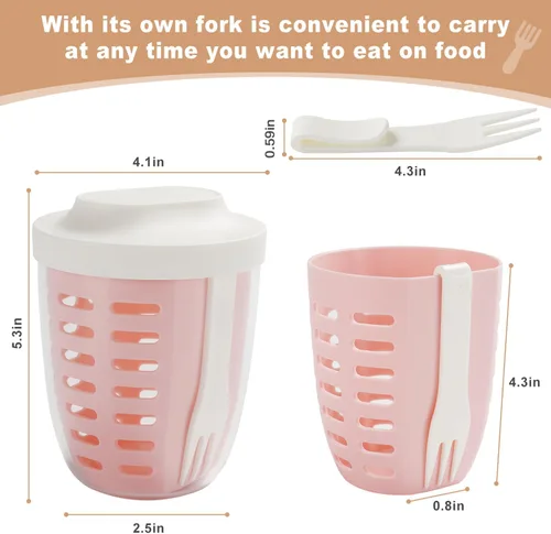 Miniatura 5 de Taza portátil de almacenamiento de ensalada de frutas para picnic y fiesta con tapas y tenedor, contenedores de almacenamiento de frutas de 20 oz