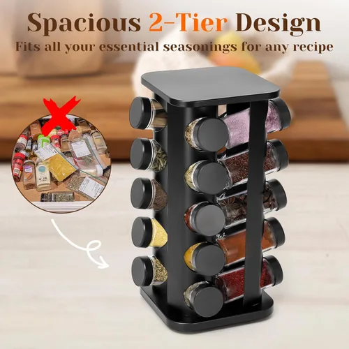 Miniatura 2 de Estante giratorio para especias, estante giratorio para especias con tarros, organizador compacto de acero inoxidable (mediano, pieza, 16)