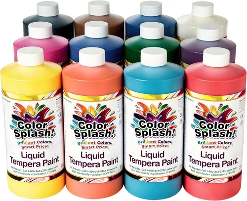 S&S Worldwide Pintura líquida a granel de témpera líquida, juego de 12 en 11 colores brillantes, botellas de 32 onzas fáciles de verter, ideal para